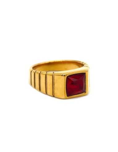 Bague dorée Pierre rouge rubis