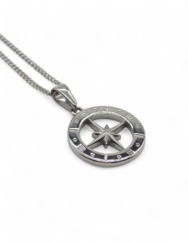 Collier argenté streetwear pendentif compass