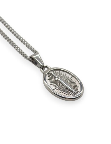 Collier argenté streetwear pendentif médaille dague