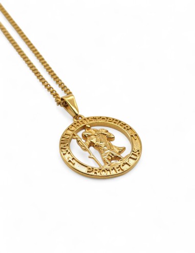 Collier doré streetwear pendentif saint christophe