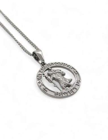 Collier argenté streetwear pendentif saint christophe