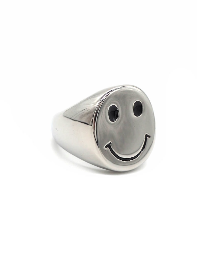 bague smiley argentée